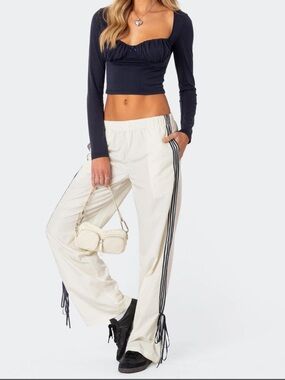 NWT Edikted white and black ribbon striped track pants